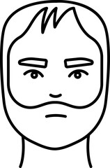 Man with beard stares intently, conveying a sense of seriousness against a plain white backdrop in a minimalist style.