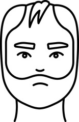 Man with beard stares intently forward with a serious expression in a simple line drawing, conveying a sense of contemplation and focus.