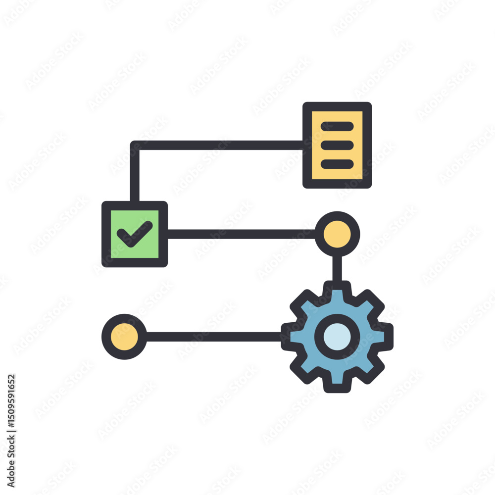 Poster modern workflow automation concept with tick mark and cogwheel gear