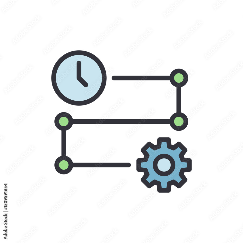 Poster process automation icon showing clock and gear on a transparent background