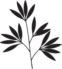 Naklejka premium slender branch displays delicate dark leaves against a white background.