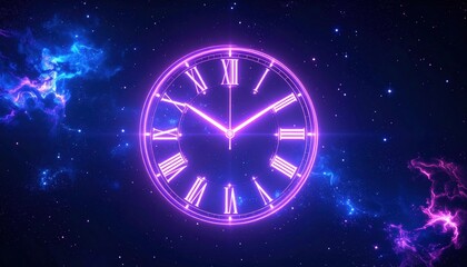 Pink Neon Clock In Space