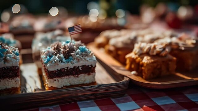 Patriotic dessert squares festive cakes with stars and flags