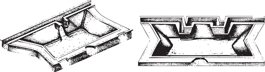 Obraz premium Two detailed architectural drawings showcase a decorative concrete trough.