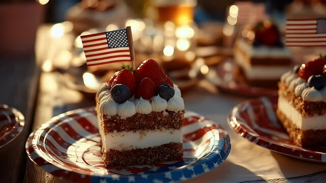 Patriotic layered cakes with berries festive dessert photography
