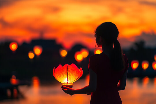 A figure holding a lantern during a lantern festival silhouette