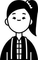 Smiling woman with ponytail wearing traditional chinese clothing stands confidently, embodying cultural heritage and serene grace.