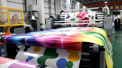 Obraz premium Industrial Printing Press, Colorful Roll, Manufacturing Process