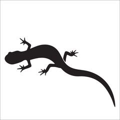 Obraz premium black silhouette of a reptile gracefully stretches across a white background.