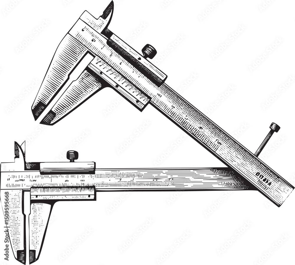Poster two measuring instruments rest side-by-side on a wooden surface.