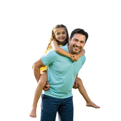 Father giving daughter piggyback ride isolated on transparent background