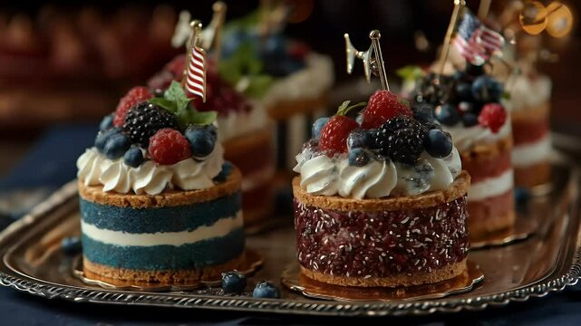 Patriotic mini cakes with berries festive dessert treats