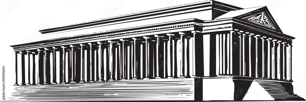 Poster classical building with a symmetrical facade and multiple columns.