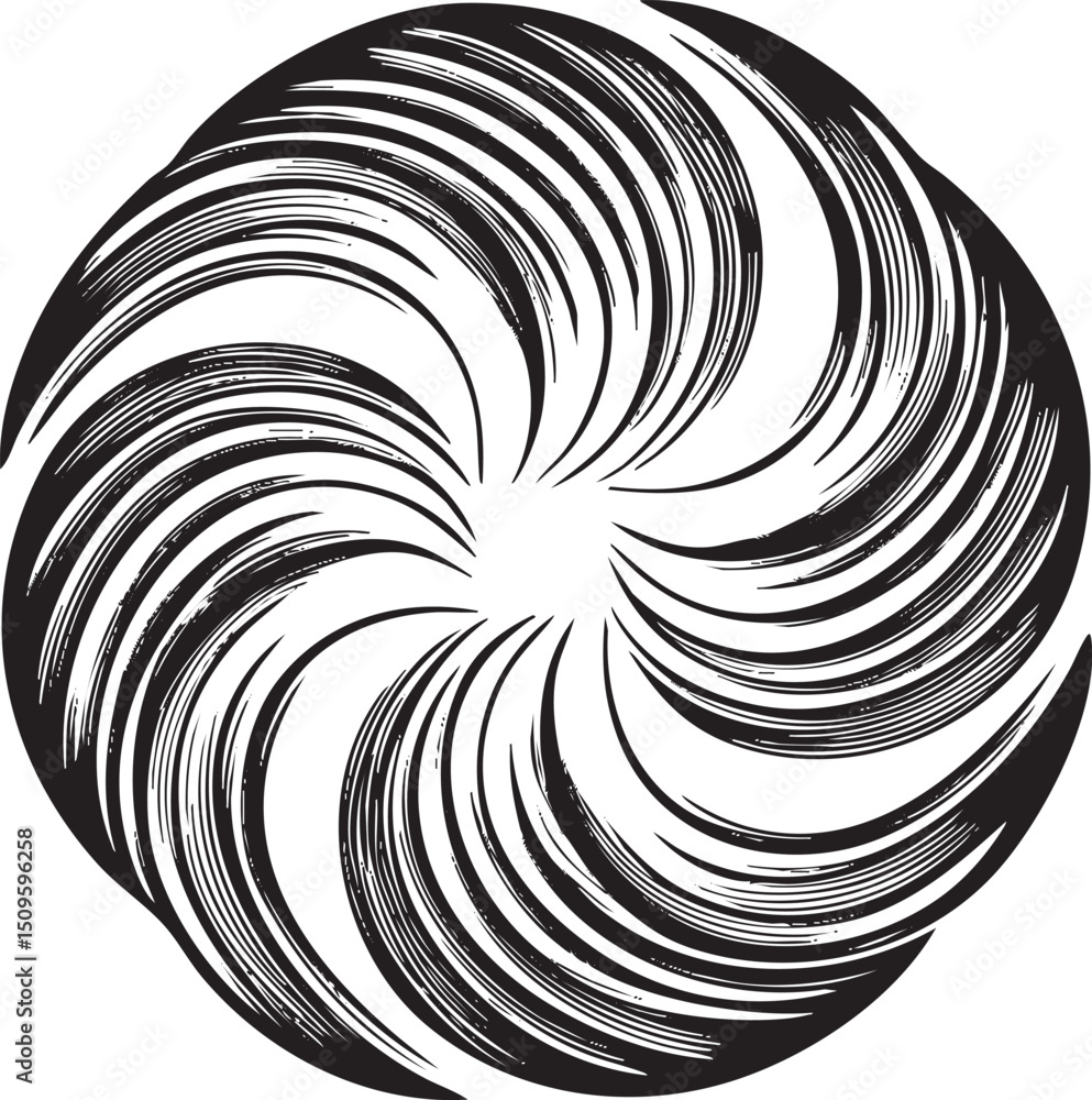 Aufkleber circular of swirling black and white lines forms a dynamic abstract .
