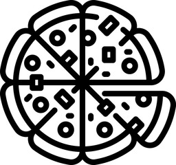 Pizza slices arranged in a circle, viewed from above, creating a simple, clean line drawing that captures the essence of a delicious meal.