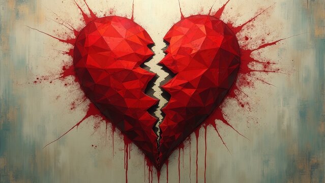 Artistic image of a broken red heart