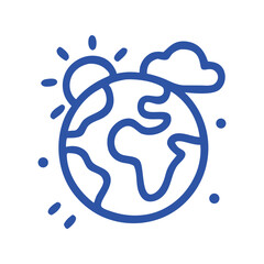 Blue earth outline with a sun and cloud, great for commemorating world environment day, global weather reports, environmental presentations, geography studies, and travel themes.