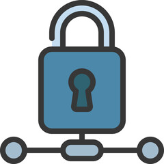Unlocked padlock connects to network nodes, representing data security and access in a modern technological environment.