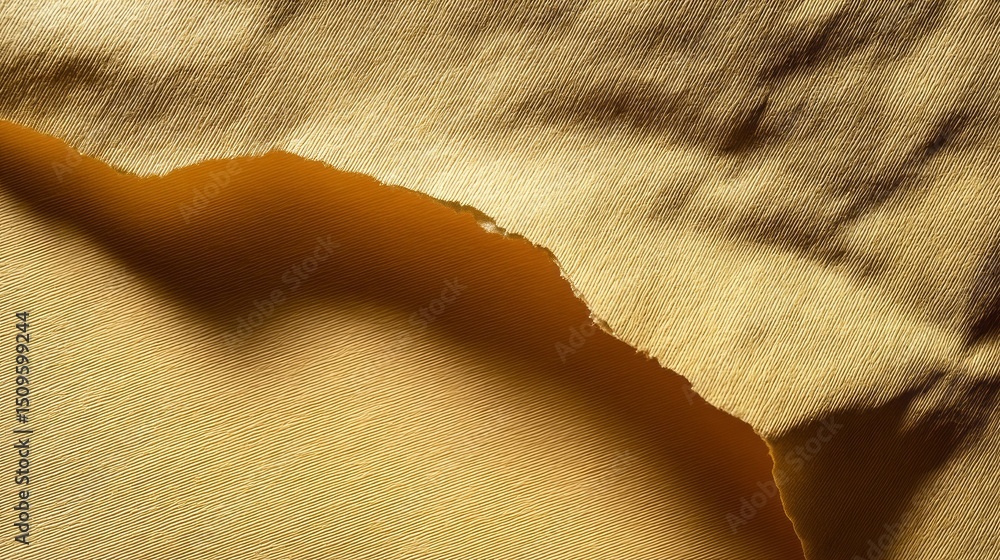 Poster the yellow flat paper surface displays a torn edge revealing its textured pattern. soft natural ligh