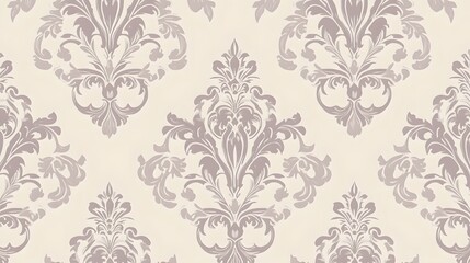 Elegant Damask Pattern Seamless Wallpaper Design Beige Purple