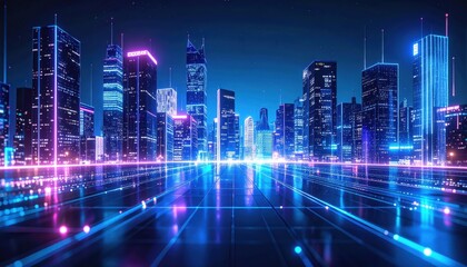 Futuristic City with Neon Lights 