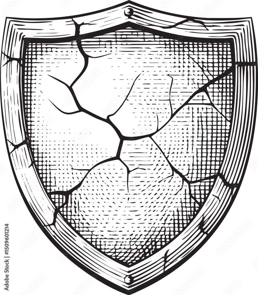 Aufkleber weathered shield displays visible cracks and fractures across its surface.