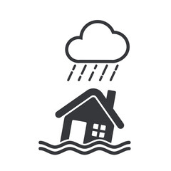 Isolated pictogram showing a house submerged in water, symbolizing flooded building and a flood area or emergency situation.
