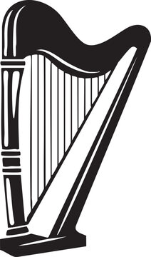 recommend clip art: black silhouette of a harp rests against a white background.