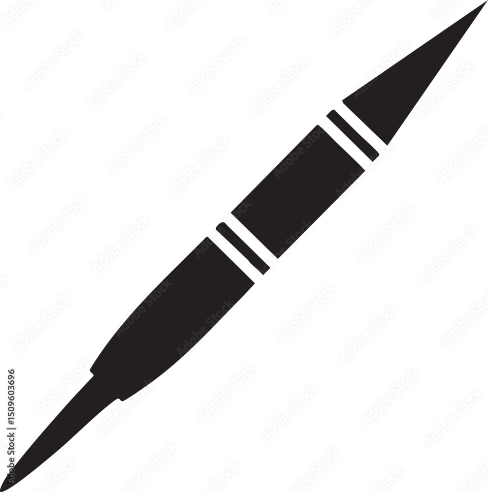 Poster sleek black paintbrush with segmented bristles points towards the right.