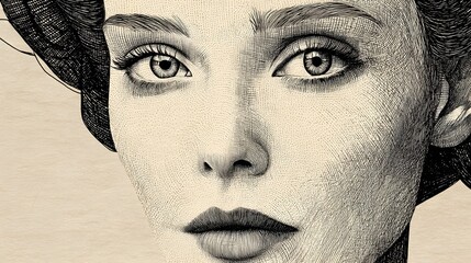 Etching-style portrait of a pensive woman