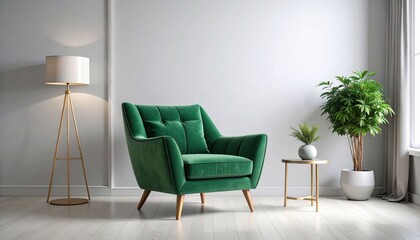 Modern Green Velvet Armchair In Stylish Living Room