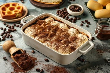 Delicious tiramisu crafted with love in a cozy kitchen setting