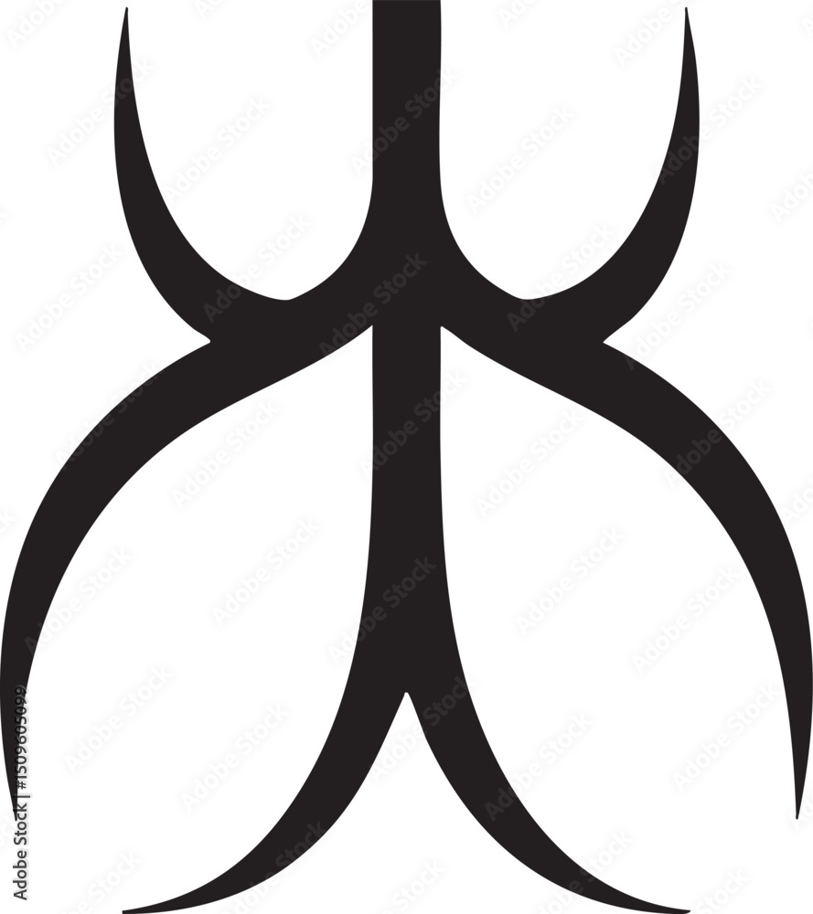 Poster stylized symmetrical symbol composed of three curved lines.