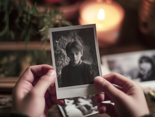 instant film black and white portrait hands holding childhood memory photography lifestyle