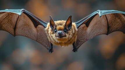 Obraz premium Close-up of a bat in flight, showcasing its wings and face