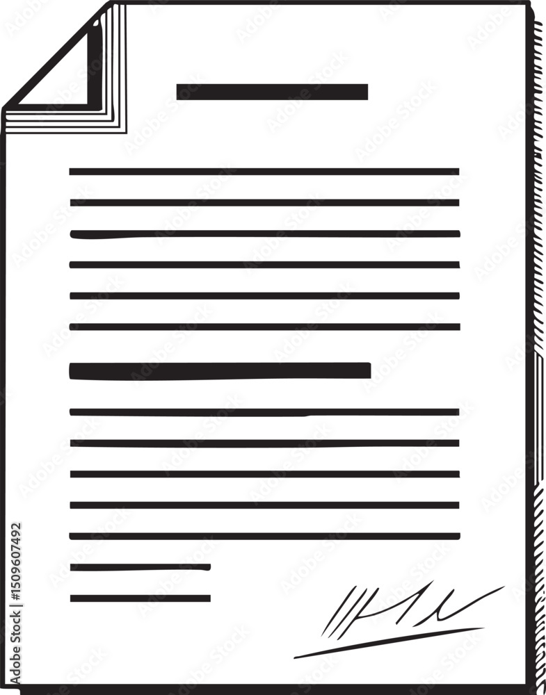 Poster white document displays linear horizontal lines and a signature.
