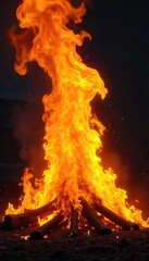 Intensely vibrant yellow flames engulfing a dark background, radiating heat and energy Perfect for illustrating concepts of power, intensity, and burning passion , hotness, scorching