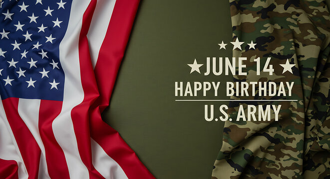 US Flag and Camouflage Background for Happy Birthday U.S. Army June 14 Celebration