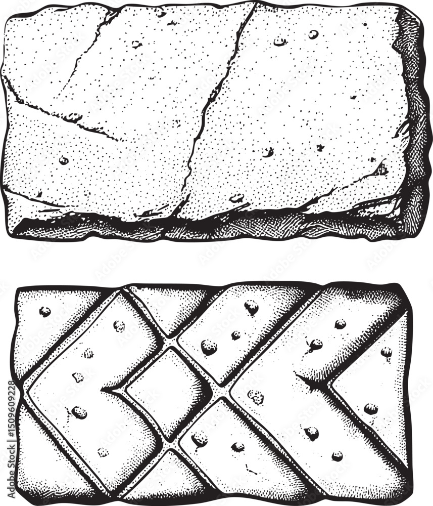 Aufkleber two weathered bricks display visible cracks and textures.