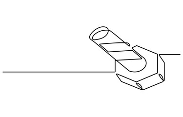 Screw, bolt and nut, dowel, pin, pintle one line art. Continuous line drawing of repair, professional, hand, people, concept, support, maintenance.