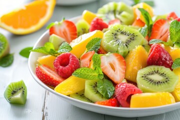 Refreshing fruit salad brimming with vibrant colors and delightful flavors for a healthy snack