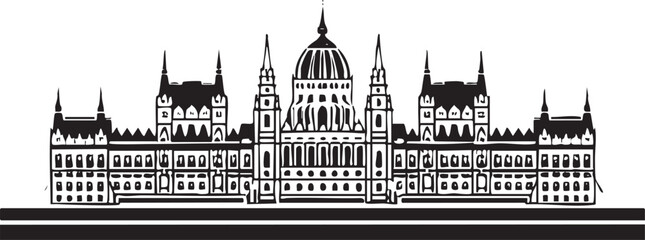 Obraz premium stark black and white silhouette depicts a governmental building with multiple towers.