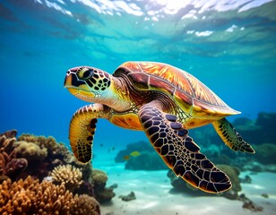 Turtle. (Green Sea Turtle - Chelonia mydas)