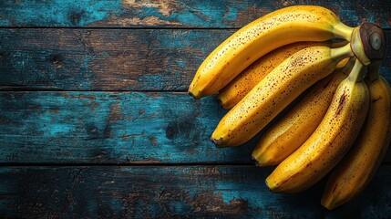 Ripe bananas on rustic wooden planks