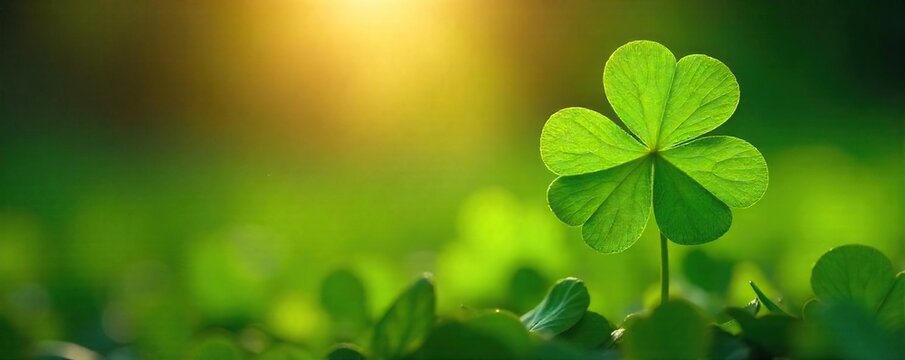 A four-leaf clover bathed in sunlight, symbolizing unexpected fortune and serendipitous blessings; a concept of divine good luck and unexpected prosperity , golden, opportunity