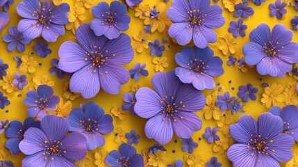 Colorful flowers on a vibrant yellow background create a lively pattern.