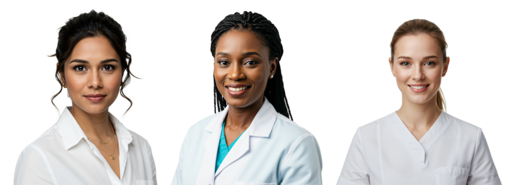 Diverse set of medical professionals on a white background