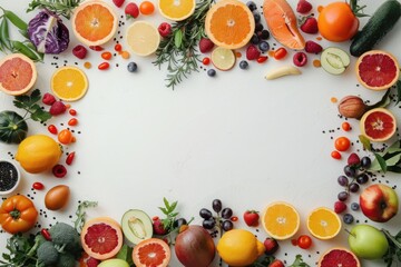 Creative frame crafted from vibrant fruits and vegetables showcasing healthy eating ideas