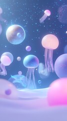 Digital technology blue purple jellyfish underwater world illustration poster background