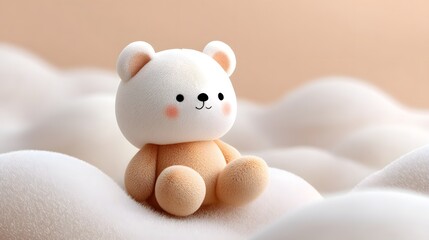 Soft and cuddly plush bear floating in a dreamy cloudland